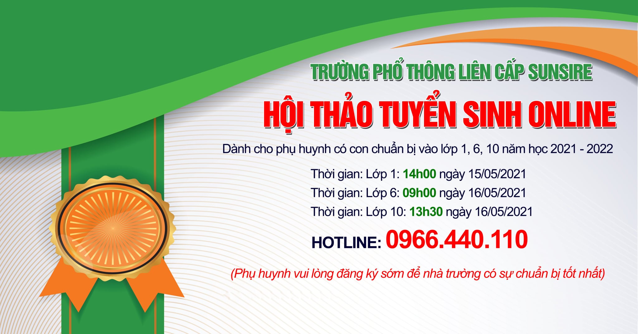 Trường PT LC Sunrise Thư mời dự HỘI THẢO TUYỂN SINH ONLINE